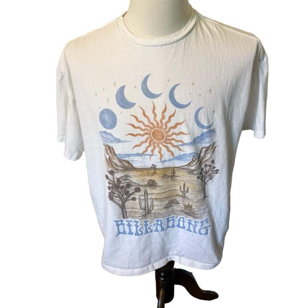 Billabong Desert Sun Moon Landscape Graphic White T-Shirt